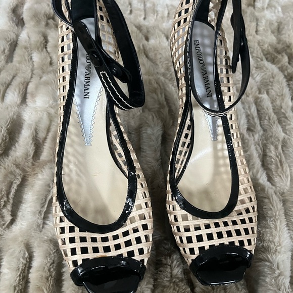 Emporio Armani Black and White Wedge Heels With Box | Designer Heels | Size 41 - Picture 3 of 5